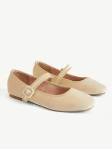 CUCCOO CHICEST Spring And Summer New Multi-Color Velvet Square Toe Mary Jane Shoes, Buckle Strap Flat Ballet Shoes, French Retro Style, Daily Commute - Beige - View 2