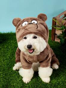 We Bare Bears X PETSIN 1件通用貓狗服裝，柔軟親膚且鎖溫，秋冬保暖舒適熊形角色扮演連身衣，室內休閒或寒冷戶外冬季散步，生日卡通寵物服裝禮物 - 棕色 - 查看 4