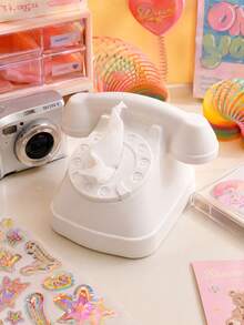 Joivida 1PC Retro Vintage Rotary Telephone Shaped Tissue Box / Smooth Matte Solid Plastic Classic Old Landline Phone Mold Decorative Napkin Holder, Central Round Pull Out Opening Easy Tissue Access Desktop Paper Storage Organizer - Multicolor - View 9
