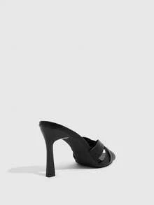 CUCCOO SZL Black Cross-Woven Square Toe High-Heeled Sandals, Commuter Slouchy Model. - Black - View 3