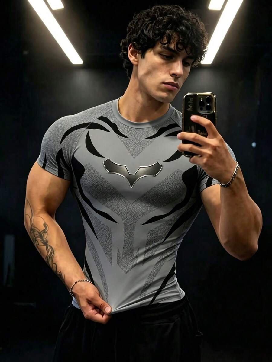 GymBeat Men's Colorblock Print Short Sleeve Slim Fit Sports T-Shirt - Multicolor - View 1