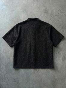Manfinity Roghcode Men's Solid Color Knitted Jacquard Loose Fit Short Sleeve Shirt, Youth Streetwear Style - Black - View 2