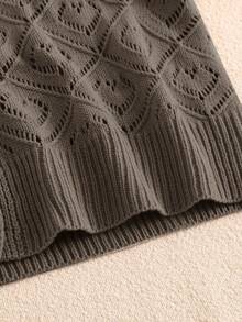 SHEIN Clasi Cardigan de punto calado con hombros caídos talla grande - Café integral - Ver 5