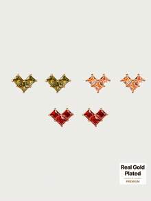 Glisma Anting Stud Cinta Berlapis Emas 18k dengan Inlay Zirkonium, Set Tiga Buah yang Kecil dan Indah - MultiWarna - View 1