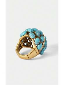 Noxbound A Vintage Bohemian Stretch Ring With Turquoise Inlay For Ladies' Party Decor - Blue - View 6