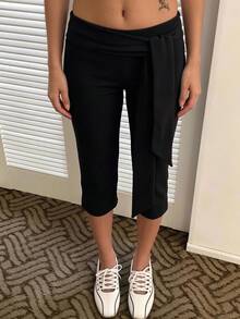 SHEIN EZwear 黑色針織女款七分褲 - 黑色 - 查看 8