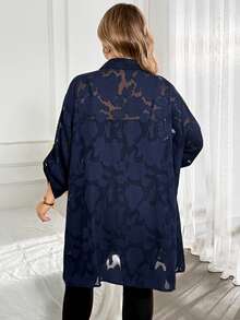 SHEIN CURVE+ 大尺碼雪紡襯衫，長袖飄逸上衣，復古優雅風格，2026秋冬 22W - 綠色 - 查看 2