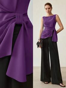 MOTF PREMIUM ELEGANT ASYMMETRICAL HEM SLEEVELESS BLOUSE - Purple - View 7