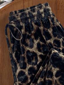 Rusticease Women's Drawstring Waist Leopard Print Casual Versatile Daily Wear Long Pants Autumn Leopard Print - Multicolor - View 6