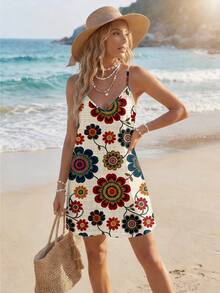 SHEIN LUNE Women's Floral Print Casual Daily Mini Camisole Dress - Multicolor - View 5