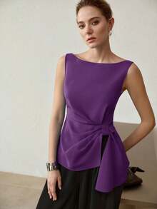 MOTF PREMIUM ELEGANT ASYMMETRICAL HEM SLEEVELESS BLOUSE - Purple - View 3
