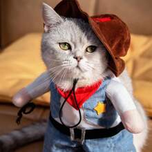 PETSIN 1 PC Halloween Pet Cowboy Costume Cosplay With A Hat, Cat And Small Dog In Two Pieces Clothing - Blue - View 6