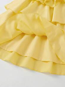 SHEIN Gaun Tanpa Lengan Motif Bunga Stereo Berwarna Kuning Lucu & Elegan untuk Bayi Perempuan, Gaun Elegan Musim Semi - Kuning - View 3