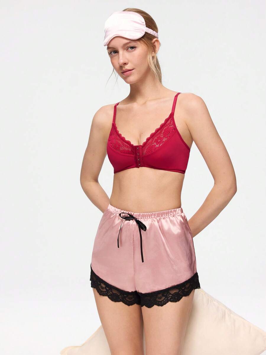 Bonmuse 1pc Women's Casual Wireless Lace Bra With Adjustable Straps, Sexy & Breathable