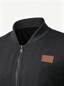 Manfinity Homme 男士牛仔拉鍊棒球領休閒百搭日常旅行長袖夾克 - 深灰色 - 查看 3