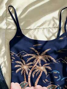 INAWLY Women's Casual Versatile Daily Wear Camisole Top With Coconut Tree & Floral Print - White - View 3