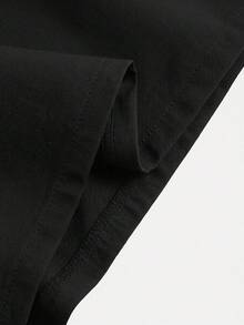 SHEIN MOD Jumpsuit Kasual Serbaguna Ukuran Besar Leher V Pinggang Pendek Kaki Lebar Warna Hitam Polos 95% Katun - Hitam - View 6
