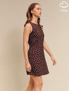 lacRébo Brown And White Polka Dot Sleeveless Cotton Mini Dress In Jersey With A Round Neckline Summer Vintage Casual Chic Brunch - Brown - View 4