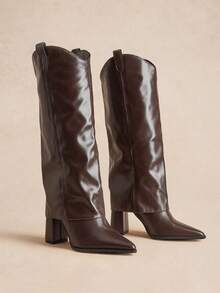 Rosivie Fashion Maillard Brown Pants Boots Pointed Thick High Heel Women's Boots - Brown - View 1