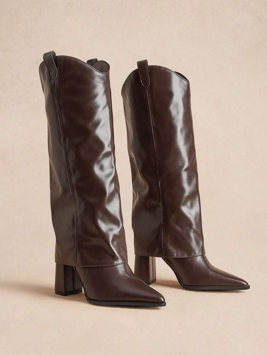 Rosivie Fashion Maillard Brown Pants Boots Pointed Thick High Heel Women's Boots - Brown - View 1