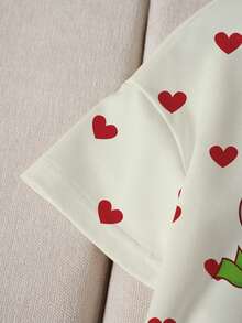 Strawberry Shortcake X SHEIN Tween Girl Heart Print Short Sleeve T-Shirt And Shorts Set - White - View 3