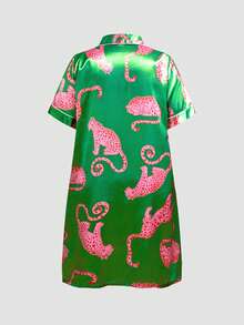 Chillnights Gaun Tidur Satin Ukuran Besar Motif Leopard Kasual untuk Remaja - MultiWarna - View 2