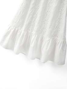 GlowEve CURVE Vestido de talla grande con bordado blanco, línea A, manga corta, cuello redondo y bajo con volantes, primavera/verano - Blanco - Ver 5