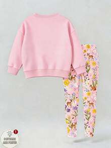 女童白色刷毛圓領運動衫與長款內搭褲套裝，樣品空白款 - 彩色 - 查看 2