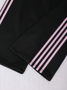 SHEIN 青少年女孩條紋拼色寬腿直筒休閒長褲 2件/套 - 黑與白 - 查看 6