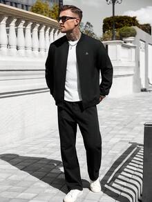 Manfinity CasualCool 男士時尚街頭三角圖案印花拉鍊長袖夾克 - 黑色 - 查看 4