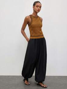 MAIJA Beach Backless Halter Neck Open Knit Crochet Knit Top - Yellow - View 7