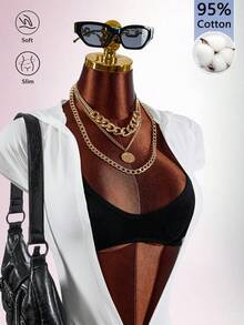 Amplova Women's Solid Color Camisole Cropped Tank Top Paired With Hooded Deep V-Neck Sexy Bodysuit Set Beach White Black Summer - Black and White - View 5
