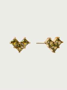 Glisma Anting Stud Cinta Berlapis Emas 18k dengan Inlay Zirkonium, Set Tiga Buah yang Kecil dan Indah - MultiWarna - View 4
