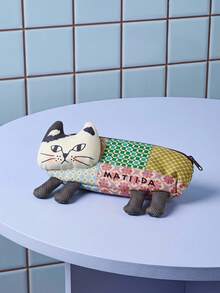 Joivida 1 Buah/2 Buah Tempat Pensil Kucing yang Dipersonalisasi, Tas Penyimpanan Alat Tulis Bordir Kucing 3D, Dompet Unik untuk Siswa Perempuan - warna-warni - View 3