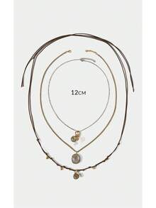 Noxbound Retro Contrasting Metal Round Brand Faux Pearl Multi-Layer Stacking Adjustable Leather Rope Necklace - Multicolor - View 9