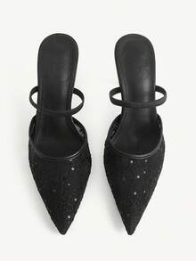 CUCCOO CHICEST Women's Spring And Summer Black Lace Mesh Pointed High Heels Women's Back Strap Stiletto Shoes - Black - View 2