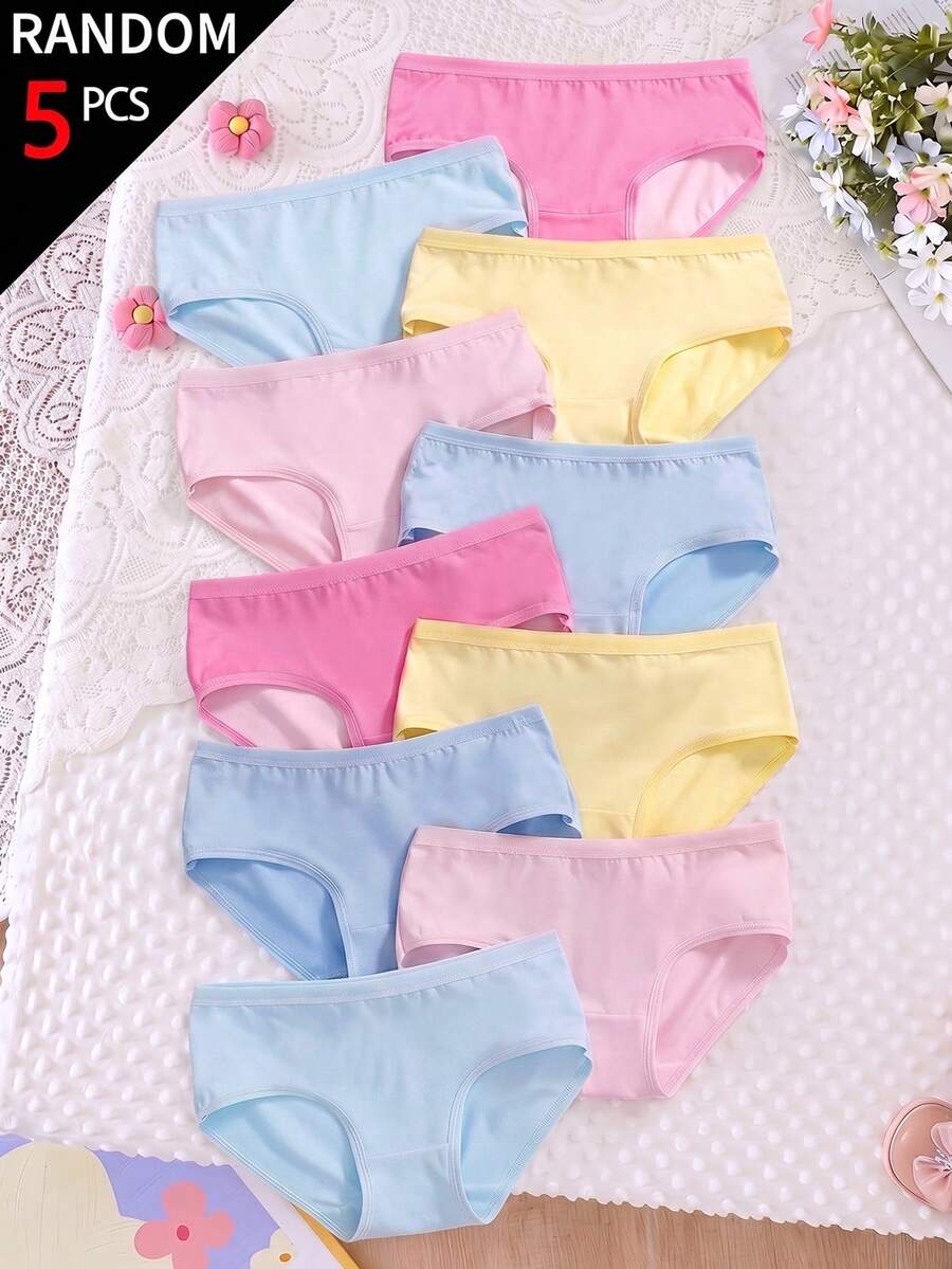 SHEIN 5 piezas de ropa interior triangular de colores surtidos aleatorios, de moda simple, suave y cómoda para uso diario para niñas - Multicolor - Ver 1