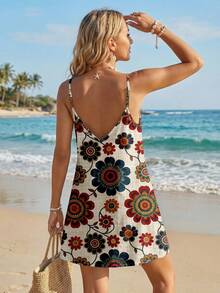 SHEIN LUNE Women's Floral Print Casual Daily Mini Camisole Dress - Multicolor - View 2