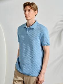 VeloEdit Herren Einfarbiges Lässig Vielseitiges Pendler Kurzarm Poloshirt - Babyblau - Übersicht 6