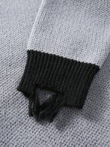 Manfinity Roughcore Suéter casual de uso diario para hombre con cuello redondo, gráfico de letras y bloques de color - Gris Oscuro - Ver 6