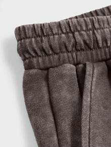ROMWE MEN Casual Men's Washed Texture Drawstring Street Shorts - Coffee Brown - View 4
