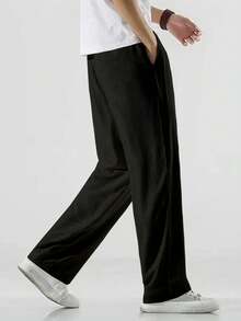 Manfinity Homme Pantalones rectos con cintura con cordón para hombres, para el otoño - Negro - Ver 2