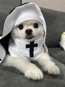 PETSIN 1件萬聖節寵物角色扮演服裝－適合戴帽子的貓或小型犬的趣味衣服 - 黑與白 - 查看 6