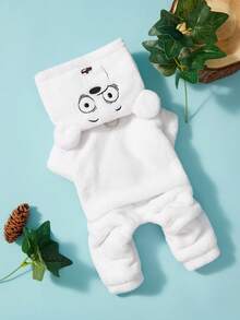 We Bare Bears X PETSIN 1件刺繡可愛卡通圖案寵物變裝服，貓狗通用款厚實保暖連身衣，非常適合室內舒適保暖或秋冬寒冷戶外散步穿著 - 白色 - 查看 7