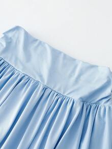 SHEIN Girlism 兒童青少年女孩淺藍色運動休閒瑜伽抓皺腰裙，半高領短袖設計，抓皺腰部與喇叭裙擺，中彈力親膚面料，甜酷女孩風兒童洋裝，夏季大童日常出遊校園穿搭，小眾設計清新童裝 - 淺藍色 - 查看 6