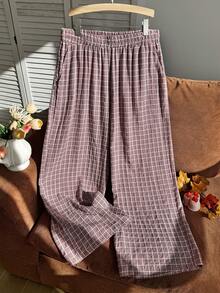 SHEIN EZwear 大码休闲狗狗印花休闲裤 - 奶油色 - 查看 1