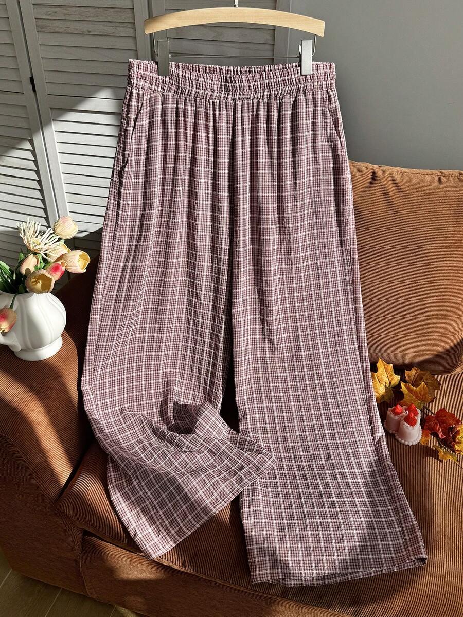 SHEIN EZwear 大码休闲狗狗印花休闲裤 - 奶油色 - 查看 1