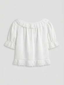 lacRébo White Cotton Blouse With Embroidered Details Front Buttoning Summer Holiday Work Brunch Vacation Office Top Cottagecore Romantic - White - View 8