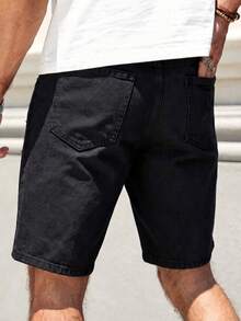 Manfinity Homme Men's Spring/Summer Streetwear Casual Distressed Ripped Straight Leg White Denim Shorts - Black - View 2