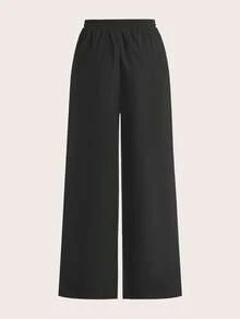SHEIN Tall CURVE 大尺碼女款新款黑色豹紋寬腿褲 2件套 - 彩色 - 查看 7